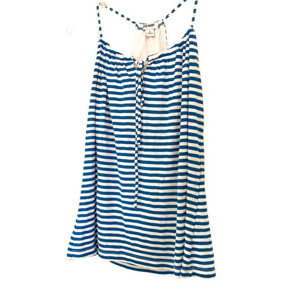 Old Navy Blue White Striped Sleeveless Tie front Summer Tank Top Size Small - Picture 4 of 5